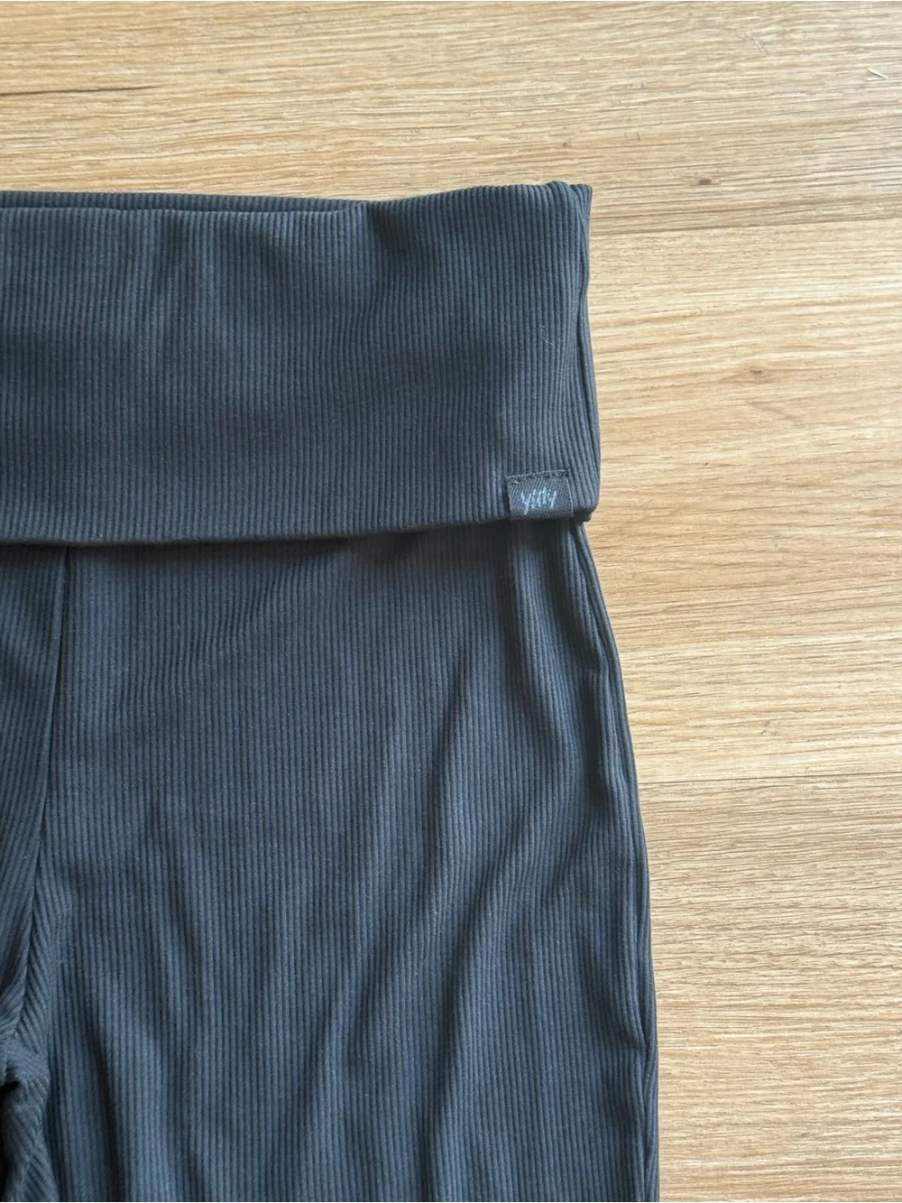 YITTY Black Soft Ribbed Fold-Over Flared  Pants- XS